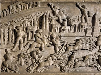 Römische Kunst: Reliefdarstellung von Wagenrennen im Circus Maximus