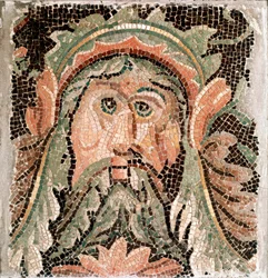 Römische Kunst: Mosaik mit dem Kopf einer Meeresgottheit. 3. Jahrhundert n. Chr. Rom, Museo Nazionale Romano
