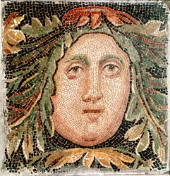 Römische Kunst: Mosaik mit dem Kopf einer Meeresgottheit. 3. Jahrhundert n. Chr. Rom, Museo Nazionale Romano