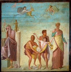 Römische Kunst: „das Opfer der Iphigenie“ Fresko aus Pompeji, Haus des tragischen Dichters. 1. Jahrhundert n. Chr. Neapel Museo Archeologico Nazionale - Römische Kunst: das Opfer der Iphigenie. Fresko aus dem Haus des tragischen Dichters, Pompeji. 1. Jahrh