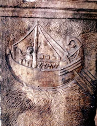 Römisches Transportschiff. Flachrelief aus dem 2. Jahrhundert n. Chr. Römisches Nationalmuseum