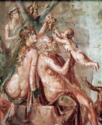 Die Kindheit des Dionysos mit Satyr und Silen (Fresko)