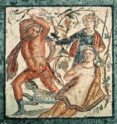 Lykurg greift die Nymphe Ambrosia an, Mosaik aus Herculaneum (50-79 n. Chr.)