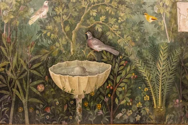 Gartendetail. Fresko aus dem Haus des Goldenen Armbands Casa del Bracciale d
