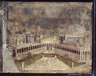 Antikes römisches Fresko mit architektonischen Themen aus Pompeji