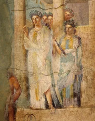 Fresko darstellend Iphigenie in Tauris, Detail (Mägde), aus dem Haus des L. Caecilius Giocondus in Pompeji, Italien