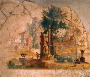 Fresko mit Landschaftsdarstellung aus der Villa des Agrippa Postumus, Pompeji (UNESCO-Welterbeliste)