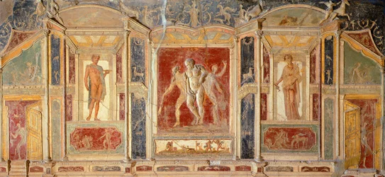Fresko mit Wanddekoration, aus dem Haus des Meleagros, Pompeji (UNESCO-Welterbeliste)