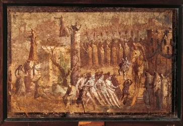 Italien, Kampanien, Pompeji, Das Trojanische Pferd, Fresko