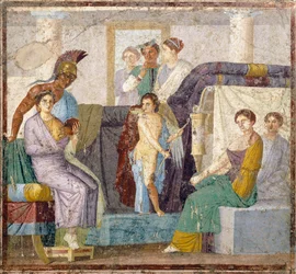 Hochzeit von Venus und Mars, Wandmalerei im Tablinum aus dem Haus von Marco Lucrezio Fronto, Pompeji, Kampanien, Römische Zivilisation