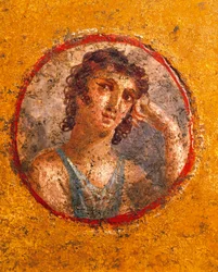 Medallion mit Jungenporträt, Fresko, aus dem Haus der goldenen Amorini in Pompeji