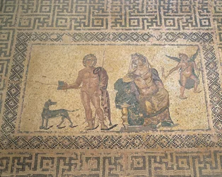 Mosaik mit der Darstellung von Hippolytos und Phaidra, Haus des Dionysos, römische Villa, Paphos, Zypern