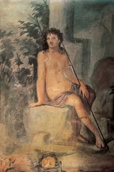 Narziss am Brunnen, Fresko aus dem Haus des Loreio Tiburtino, Pompeji, Kampanien, Römische Zivilisation