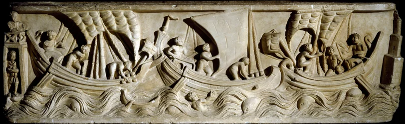 Römische Kunst: „Navigationsszene“ (Flachrelief aus der Via Labicana in Rom)