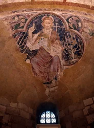 Christus in Majestät (in Herrlichkeit). Fresko aus dem 13. Jahrhundert, Krypta der Kathedrale von Auxerre
