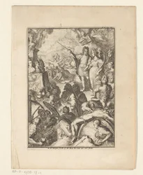 Statthalter Wilhelm III. und Maria Stuart unter mythischen Figuren