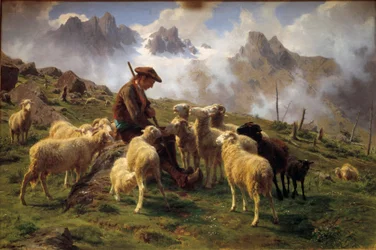 Ein alpiner Schäfer gibt seinen Schafen Salz. Gemälde von Rosa Bonheur (1822-1899) 1864 Chantilly, Musée Condé