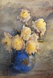 Pfingstrosen in einer blauen Vase