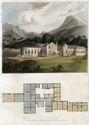 Ansicht und Plan von Longwood House, St. Helena: die Residenz Napoleon Bonapartes