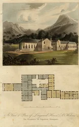 Ansicht und Plan von Longwood House, St. Helena: die Residenz Napoleon Bonapartes, 1817