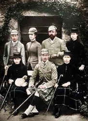 Der Prinz und die Prinzessin von Wales in Jagdkleidung, 1900