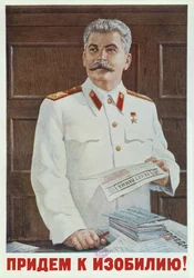 Sowjetisches Plakat von Stalin, der ein Telegramm liest, 1949