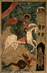 St. Georg und der Drache, russische Ikone aus Wologda, 15. Jahrhundert