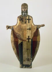 Statue des heiligen Nikolaus von Mozhaisk, russisch, spätes 16. Jahrhundert