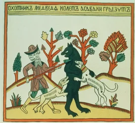 Der Jäger und der Eber, russisch, spätes 18. Jahrhundert