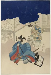 Mann mit Bogen denkt an tanzenden Mann