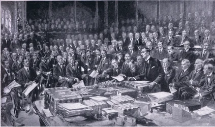 Eines der bedeutendsten Ereignisse in der Geschichte des Parlaments, 3. August 1914, aus Cassells Geschichte des britischen Volkes, veröffentlicht von der Waverley Book Company Limited, um 1940
