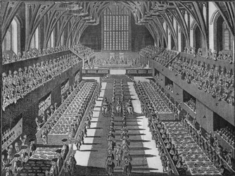 Das Innere der Westminster Hall beim Krönungsbankett von König Georg II., 1727 1911
