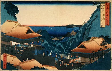 Provinz Ise: Teestände am Pass auf dem Berg Asama, aus der Serie 