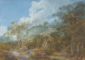 Arkadische Landschaft mit einem Obelisken