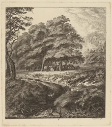Rinder ruhen in einem Hain mit einem Mann, der neben einem Bach sitzt, 1764