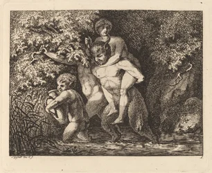 Satyr trägt eine Nymphe auf dem Rücken