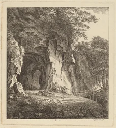 Zwei Hirten in einer felsigen Landschaft