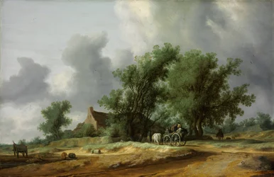 Straße in den Dünen mit einer Kutsche