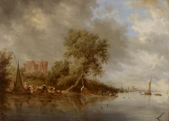 Flusslandschaft mit den Ruinen der Burg Egmond