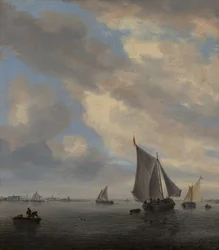 Ansicht eines Sees mit Segelschiffen