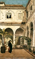 Der Vater Salabot im Kreuzgang des Klosters von Saint Francois von Cadiz (Cadiz). Gemälde von Salvador Viniegra y Lasso (1862-1915) 1881 Cadiz. Museum von Cadiz. Spanien