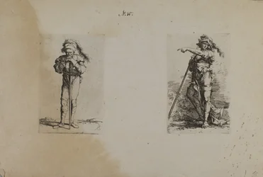 (Figurenserie) Alter Mann mit Federhut, Hände ruhend