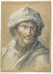 Kopf eines bärtigen Mannes mit Turban
