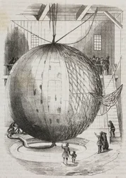 Kupfer-Heißluftballon erfunden von Edmond Marey-Monge, Frankreich, Lithographie von Salvatore Puglia aus Poliorama Pittoresco, Nr. 41, 18. Mai