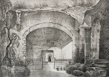 Halle in der antiken Villa des Prinzen von Caposele in Formia, Latium, Italien, Lithographie von Salvatore Puglia aus Poliorama Pittoresco, Nr. 23, 11. Januar