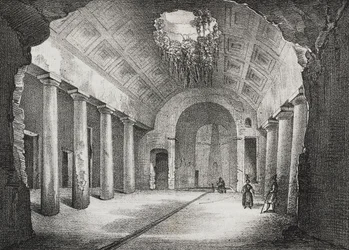 Halle in der antiken Villa des Prinzen von Caposele in Formia, Latium, Italien, Lithographie von Salvatore Puglia aus Poliorama Pittoresco, Nr. 23, 11. Januar