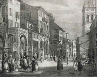 Königsstraße, Korfu, Griechenland, Lithographie von Salvatore Puglia aus Poliorama Pittoresco, Nr. 23, 11. Januar