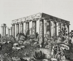 Tempel des Apollo auf dem Berg Panellenius, Griechenland, Lithographie von Salvatore Puglia