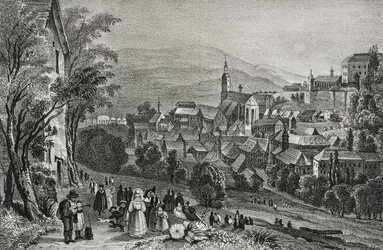 Ansicht von Baden, Schweiz, Lithographie von Salvatore Puglia aus Poliorama Pittoresco, Nr. 29, 26. Februar