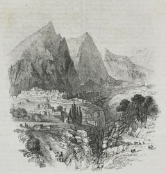 Ansicht des Parnassus vom Delphi, Griechenland, Lithographie von Salvatore Puglia